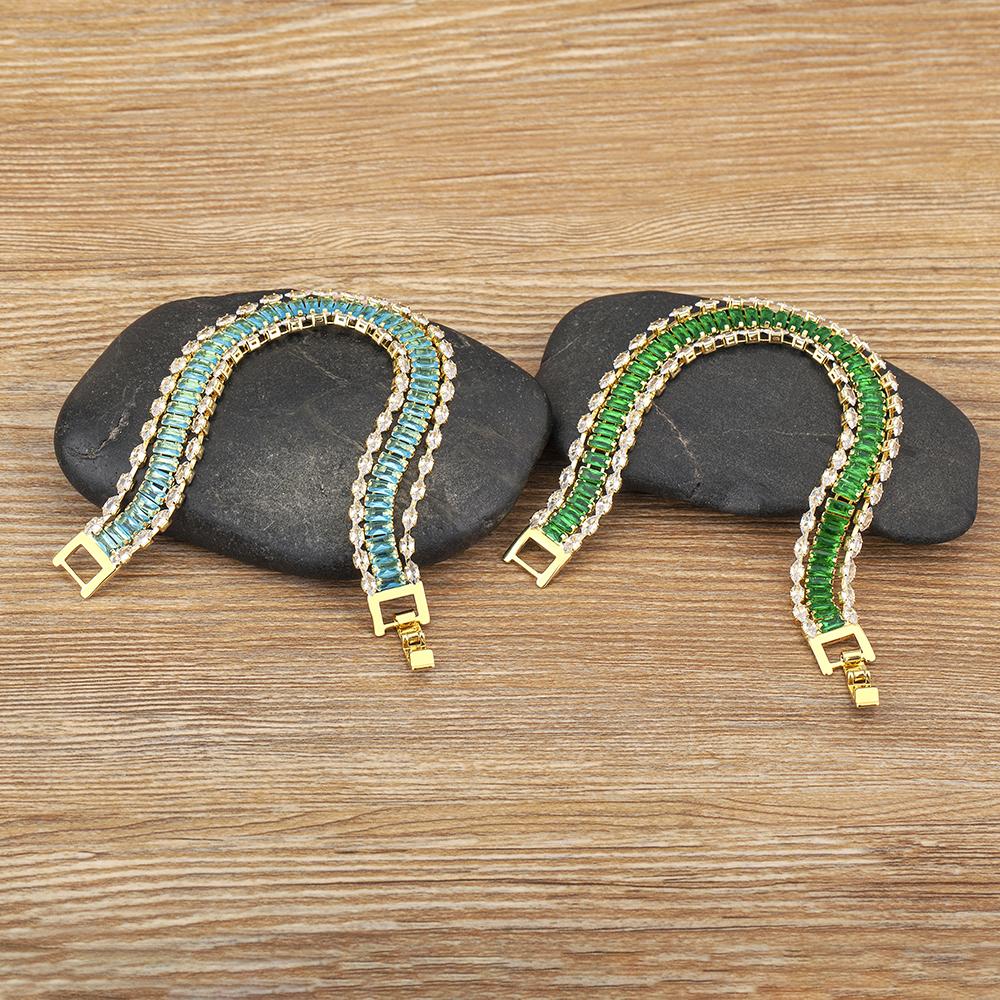 Nidin High Quality Multicolor Full Zircon Bracelets for Women Ladies Wedding Rainbow Charm Boho Hand Chain Party Jewelry Gifts
