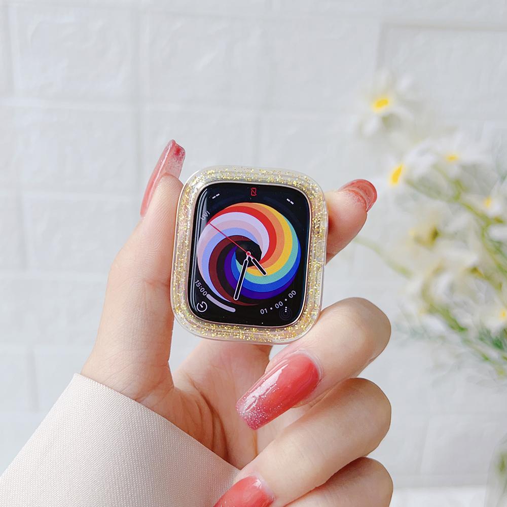 LGlitter Genomskinligt Fodral för Apple Watch Serie 8 7 5 6 SE Ultra Bling Stötfångare Skyddande Omslag för IWatch 41mm 45 49mm 44mm 40mm 42 38mm