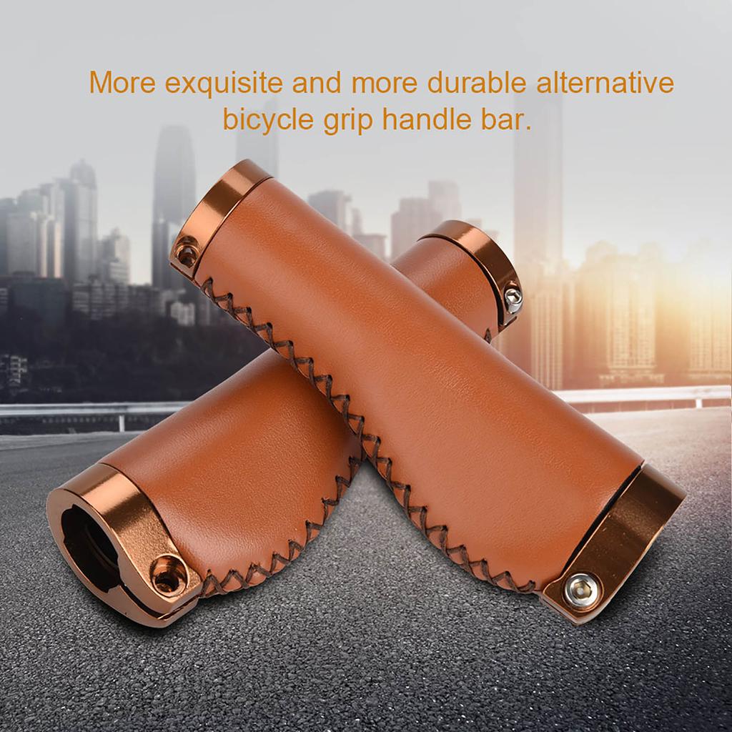 1 Pair Vintage PU Leather Lockable MTB Handlebar Grips PU Leather Grips Bicycle Handlebar Grips