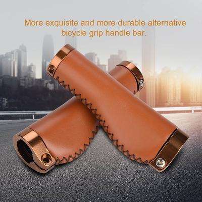 1 Pair Vintage PU Leather Lockable MTB Handlebar Grips PU Leather Grips Bicycle Handlebar Grips