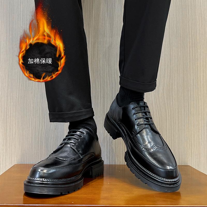 Leather Shoes Brock British Style Suit Thick Sole Heightening Black Casual Business Dress Wedding Groom Shoes