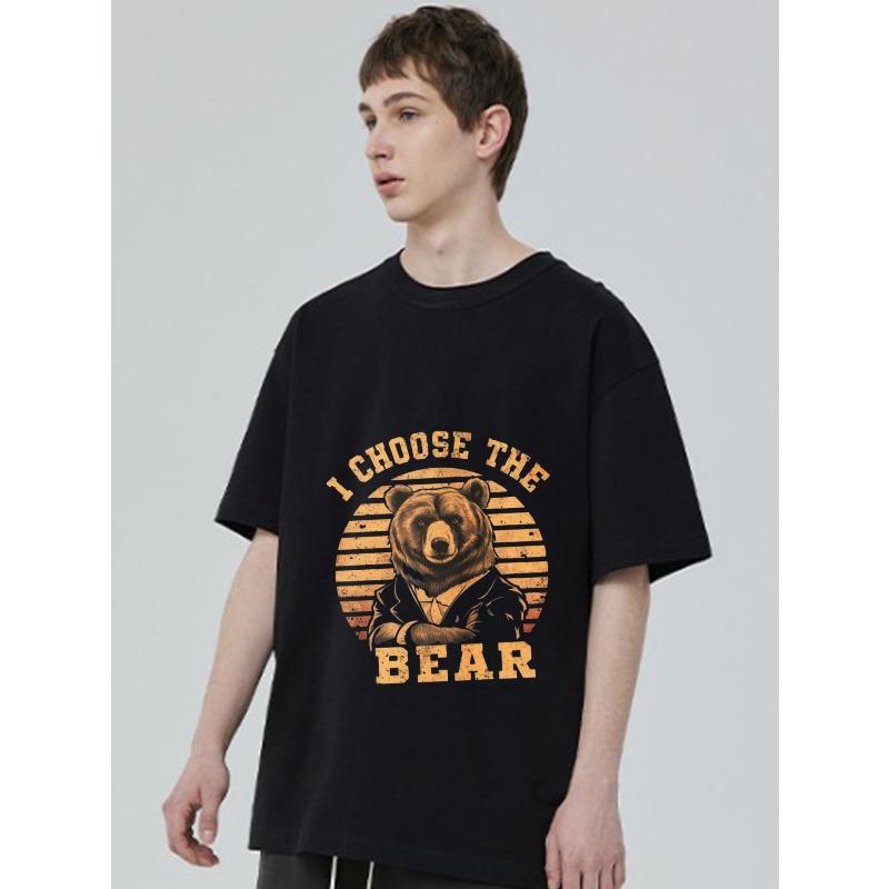 Black T Shirt I Choose The Bear Graphic Print Bear In Suit Vintage Style Unisex Casual Wear for Everyday Outings and Streetwear Look