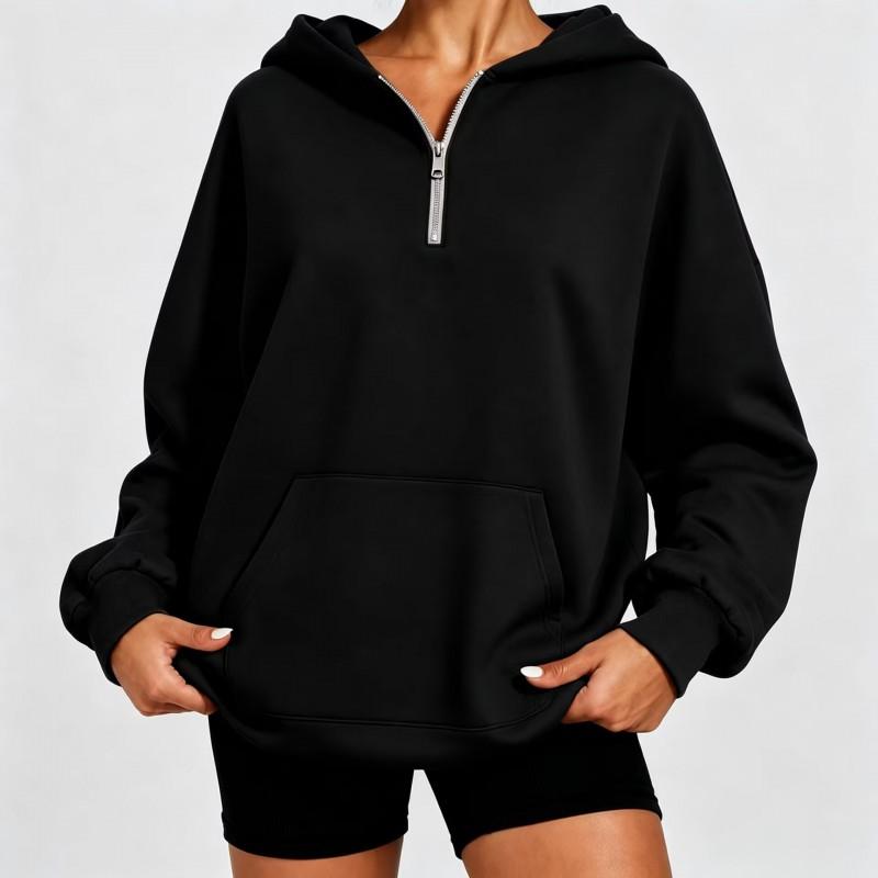 Womens Oversized Half-Zip Hooded Sweatshirt Loose Fit Long Sleeve Casual Top Winter 2026