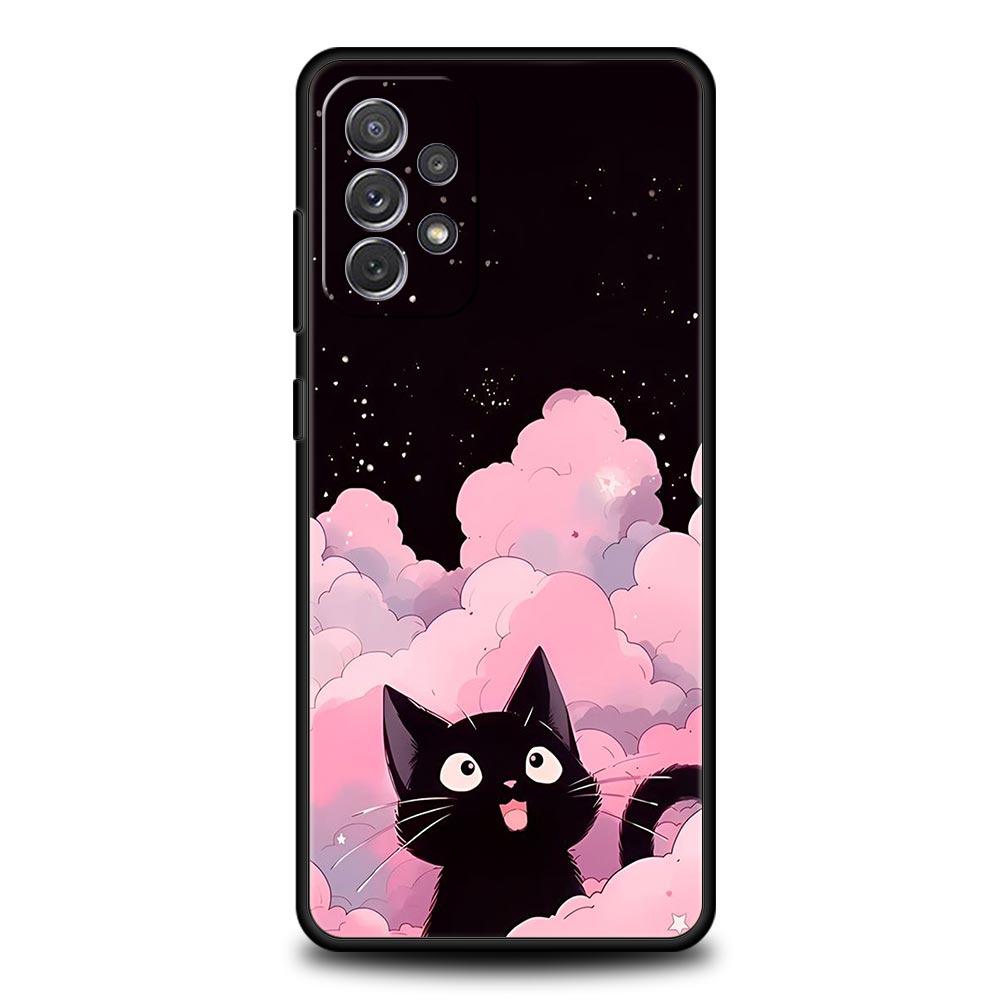 Custodia per Telefono per Samsung Galaxy A15 A13 A51 A71 A41 A31 A21S A03S A05 A35 A55 A23 A25 A33 A53 A73 5G Cover Gatto Nero Cartone Animato Carino