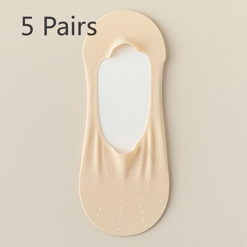 

5 пар женских летних тонких хлопковых носков с защитой от запаха и защитой от катания на коньках из шелка 5 Pairs телесный