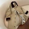 Lässiger einfacher Baumwollmantel mit Revers Herbst und Winter lockere Version kontrastierender Kragen Tasche mittellang Khaki Trenchcoat