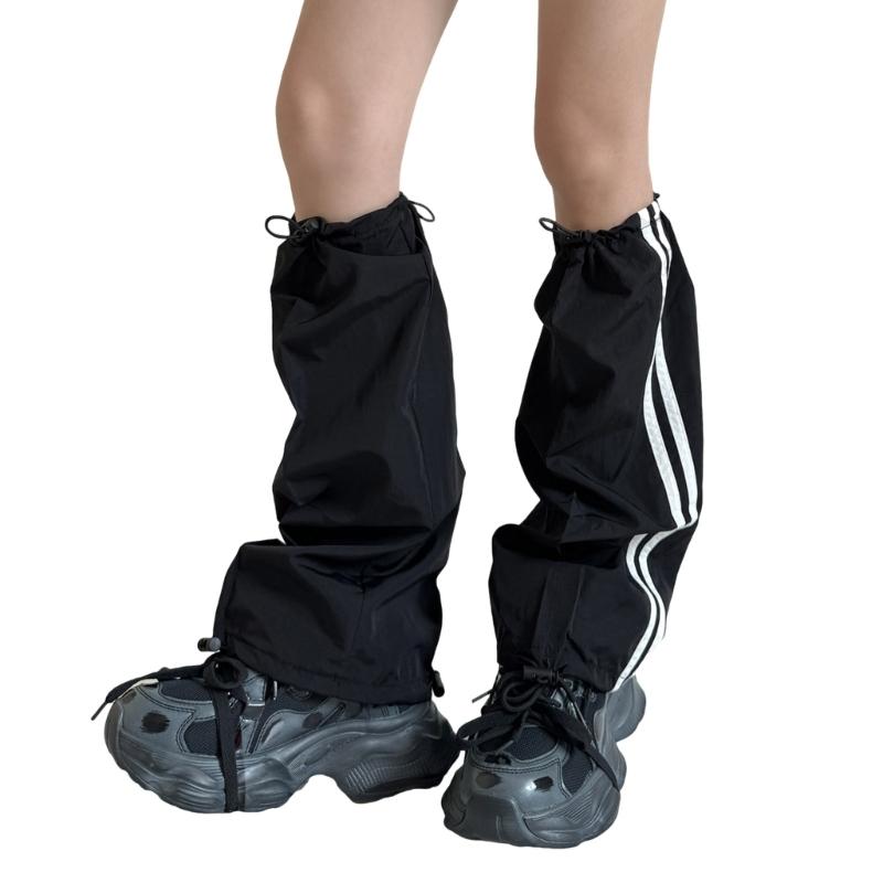 Modische Kordelzug Cargo Beinwärmer für Damen Harajuku Seitlich Doppelgestreift Baggy Beinabdeckungen Fußlose Socken Streetwear