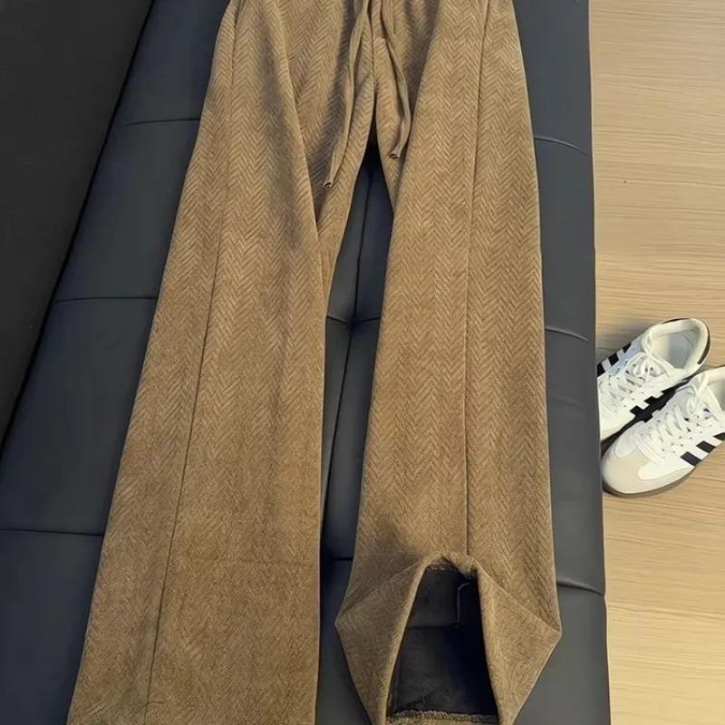 Dames visgraat wijde broek Hoge taille met split zoom Slim fit