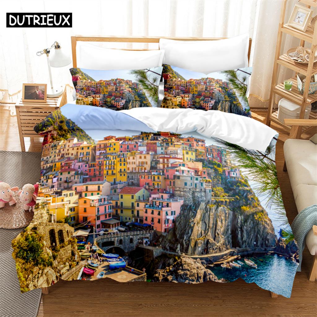 3D Digital Printing Fashion Design City Night Scene Beding Set, Quen Sized Dimensions Soft with Soft Fabric Duvet Cover Set