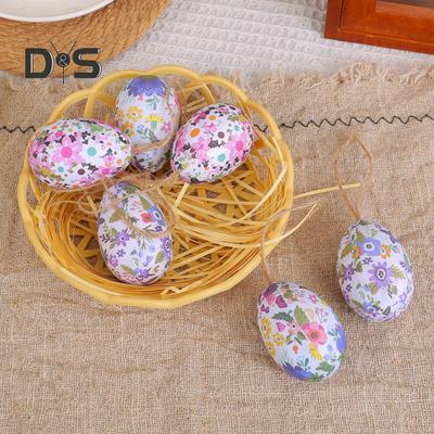 6 pezzi di uova di Pasqua simulate, uova dipinte con decorazione appesa alla corda, ornamenti artificiali per uova di Pasqua con cestino per accessori per feste di primavera