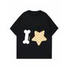 Crewneck T Shirt Black Bone and Checkered Star Print I Love Dog Graphic Tee Casual Everyday Wear for Women