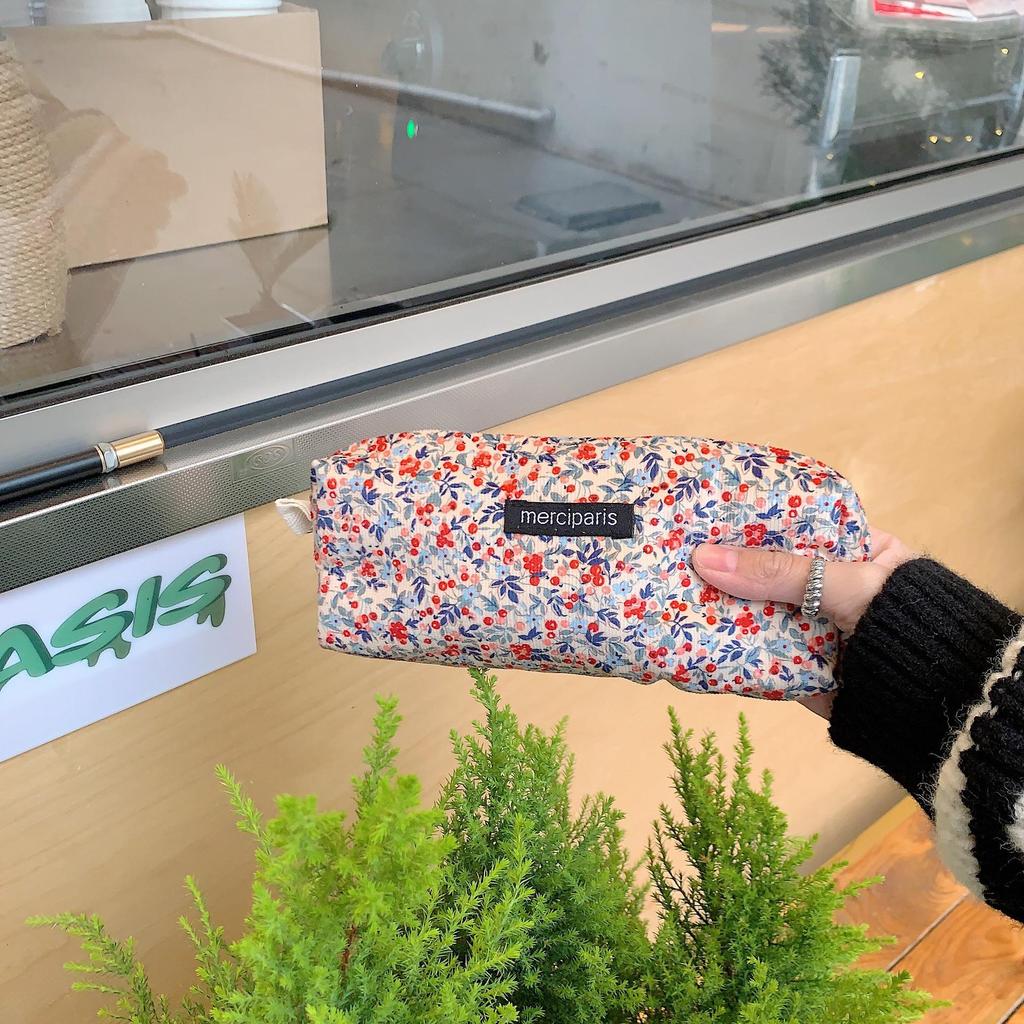 Retro Floral Corduroy Pencil Case and Makeup Bag