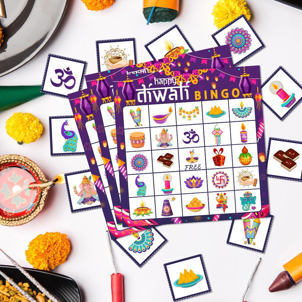 India In Diwali Festival Bingo Card Game Set With Stickers Call Supplies Cards