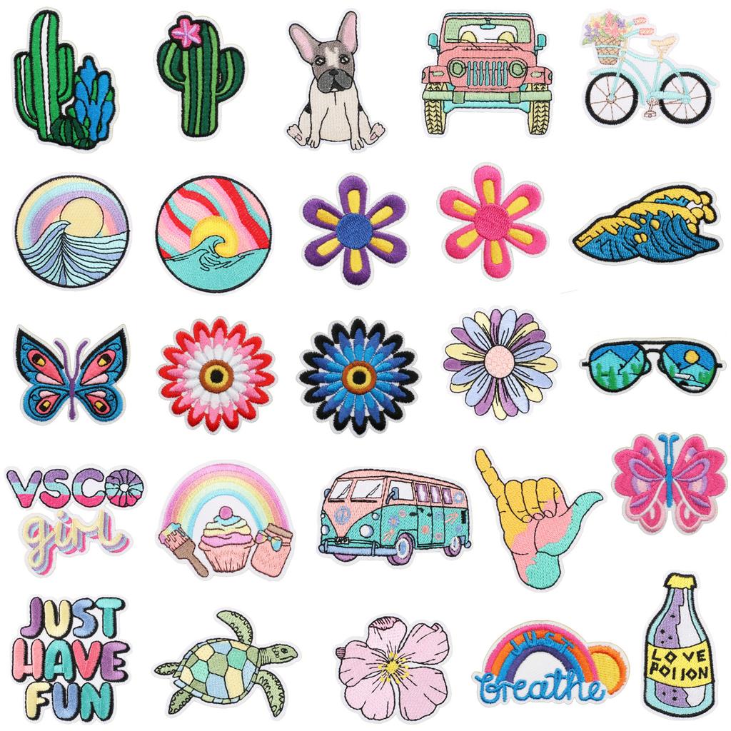 Cactus Car Embroidery Cloth Sticker Jacket Decoration Wave Patch Sticker Butterfly Computer Embroidery Label Flower Stamp Ironing