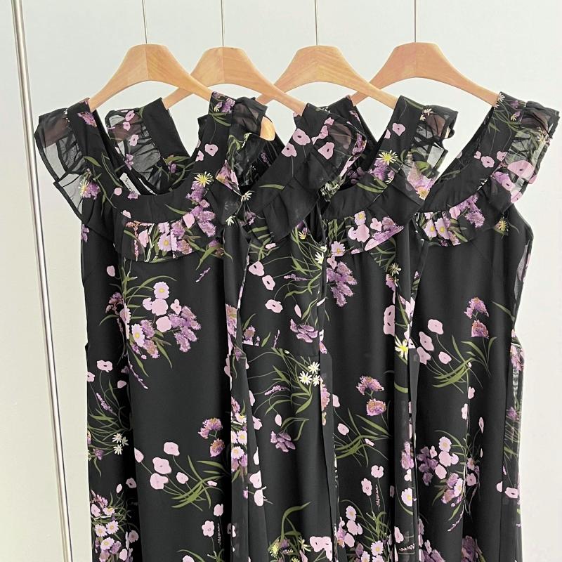 Francouzské Sexy Květinové Šaty na Ramínka Bez Rukávů Elegantní Stahující Pas Léto 2025 Přiléhavé Šaty Vintage Móda Černé Šaty