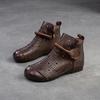 Johnature Echtes Leder, ausgehöhlte Stiefel, Retro-runde Zehenpartie, atmungsaktive Sandalen, vielseitige flache Damenschuhe