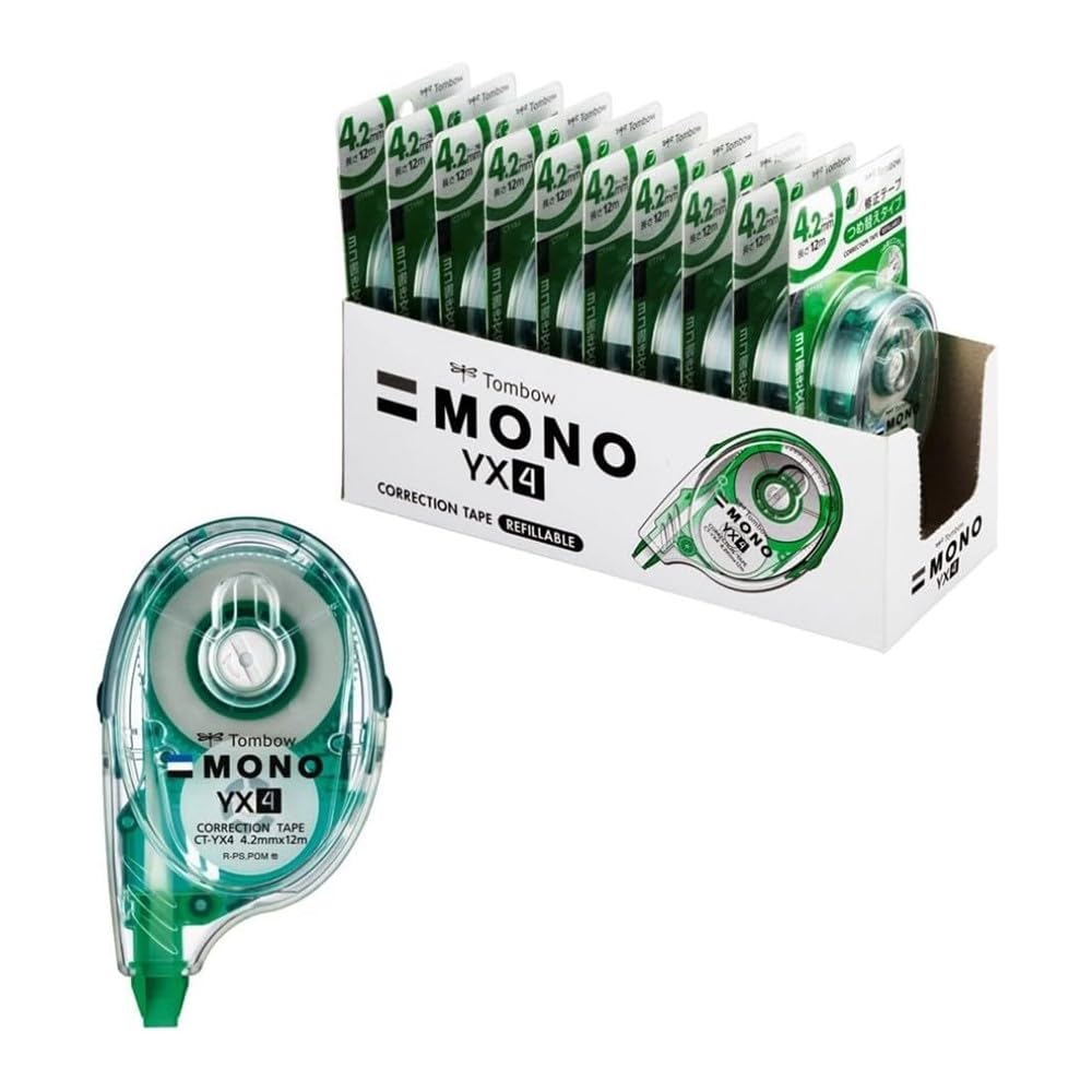 

Tombow Correction Tape MONO YX Flat Refillable Type 12m 4.2mm (Stable Body) 10-Pack CT-YX4-10P білий
