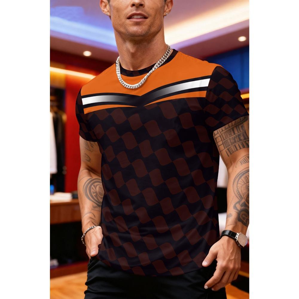 Creative Colorful Stripe Pattern 3D Print T-Shirt Summer Fashion Comfortable Plus Size Breathable Soft Men's Daily Versatile T-shirt