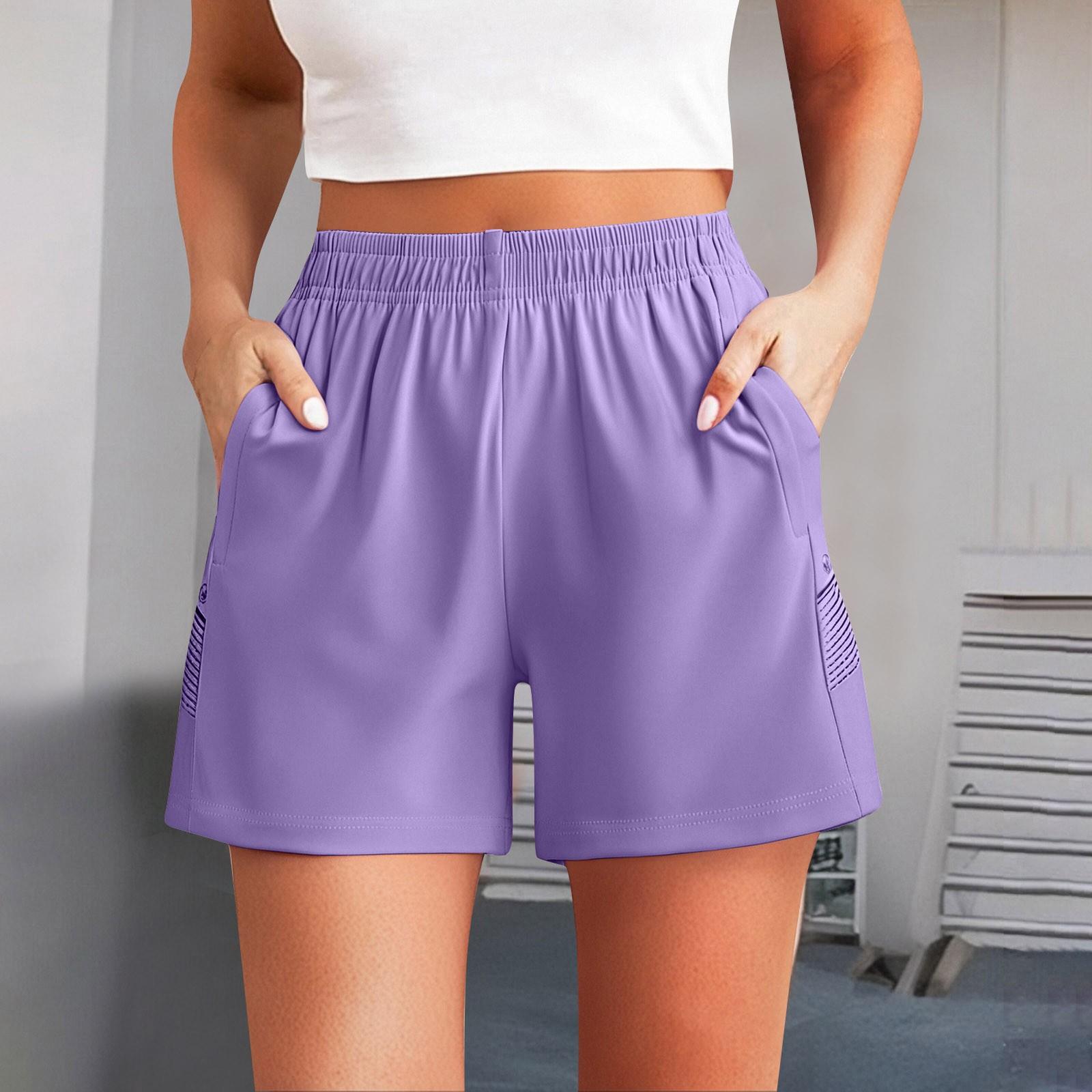 

Женские повседневные однотонные прямые повседневные брюки с эластичной резинкой на талии и карманами XL фиолетовый