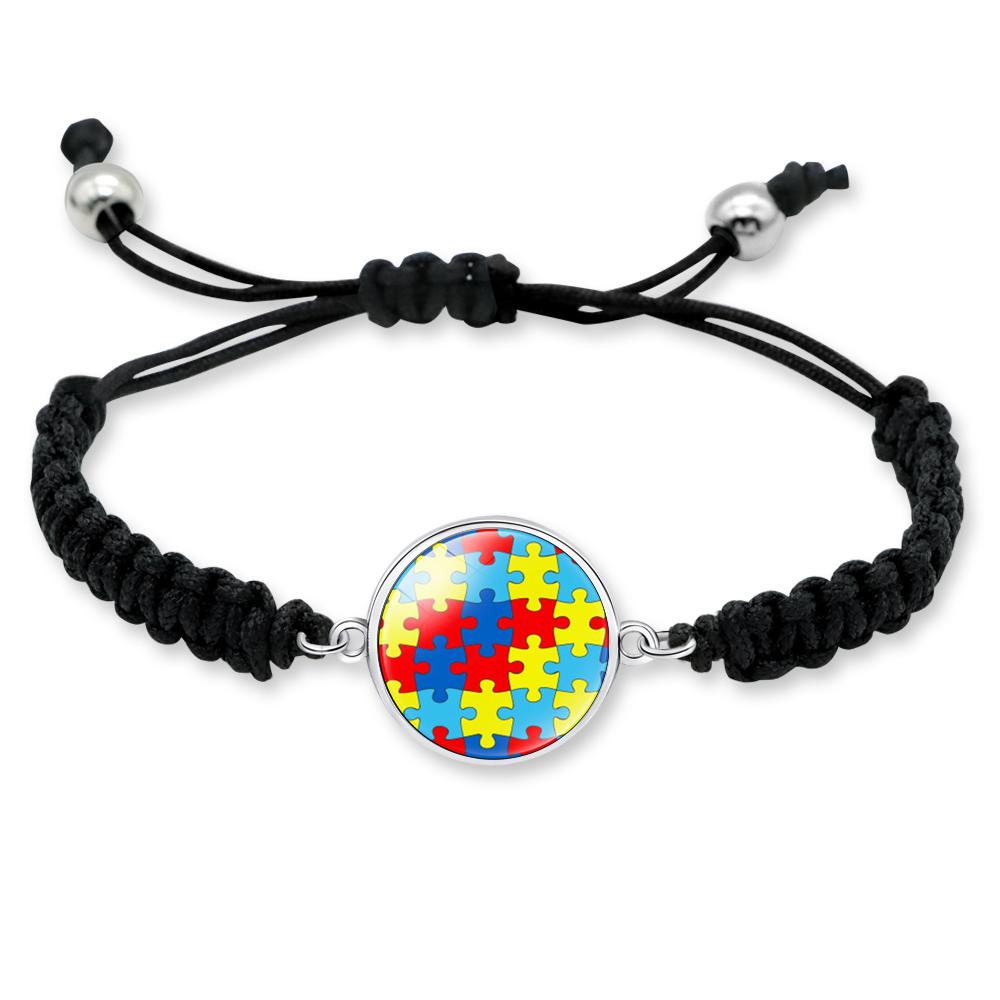 Consapevolezza sull'Autismo Abbraccia lo Straordinario Diverso Non Meno Mamma di un Bambino Autistico Pezzi di Puzzle Ciondolo Bracciale in Macramè con Cordino Nero