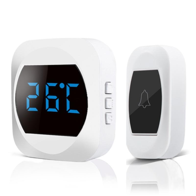 

Plug-in Doll Bell Kit Self-powered Wireless Doorbell With Temperature Display Large Screen EU Standard Wireless Doorbell білий