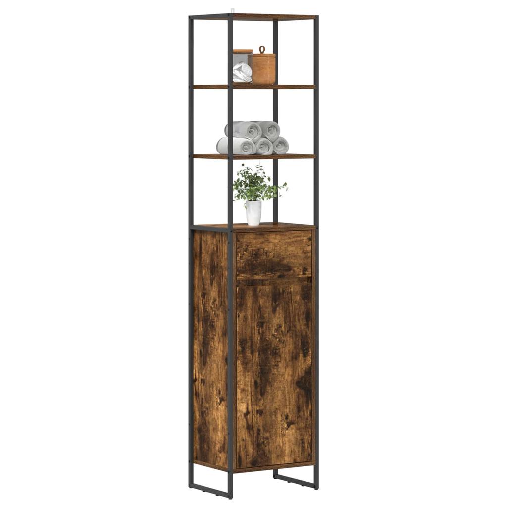 Bathroom Cabinet Smoke Oak 40 X 30 X 180 Cm Particleboard