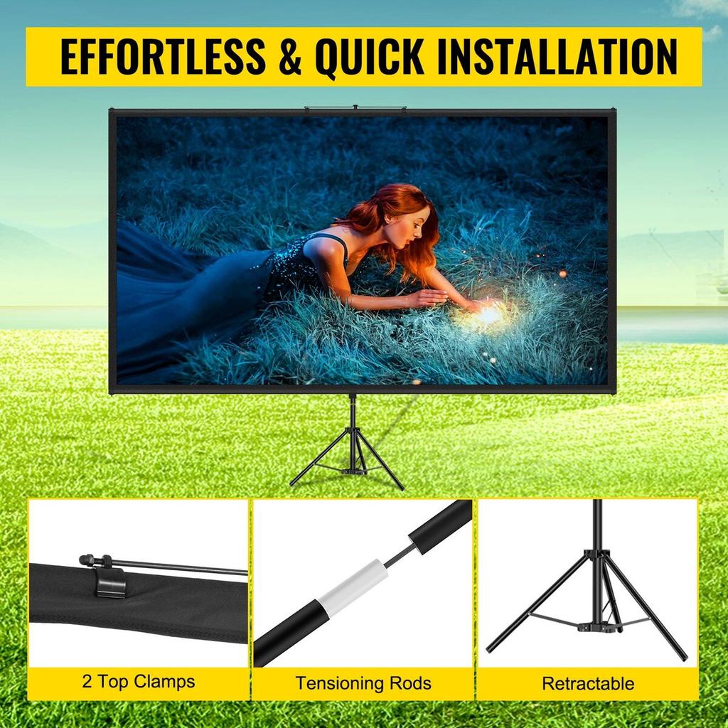 Tripod Projector Screen with Stand 70 Inch 16:9 4K HD Projection Screen Stand Wrinkle-Free Height Adjustable Portable Screen for Projector Indoor &