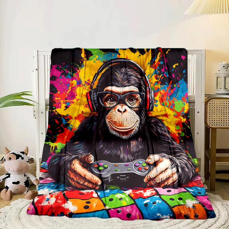 Monkey Gamer Adventure Blanket Flannel Blanket for bed, sofa, Camping, Hiking, Picnic Essentials, gift for family Fan gifts