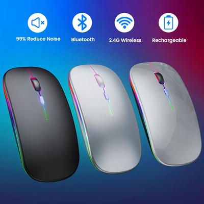 Mouse wireless ricaricabile Computer Mouse Bluetooth Mouse USB ergonomico Mause silenzioso con mouse RGB retroilluminato per PC portatile Ipad