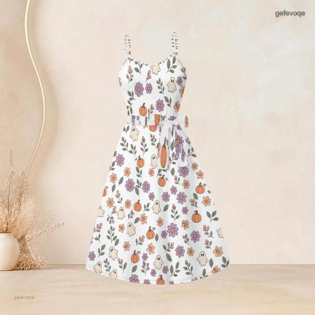Women Plus Size White Two Piece Set Long Sleeve Cropped Shrug Strappy Tie Waist Pumpkin Bat Printed Dress