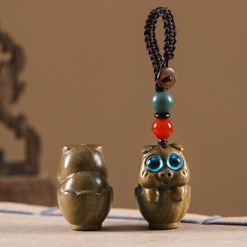 Auspicious Green Sandalwood Dragon Zodiac Cartoon Keychain & Universal Phone Lanyard