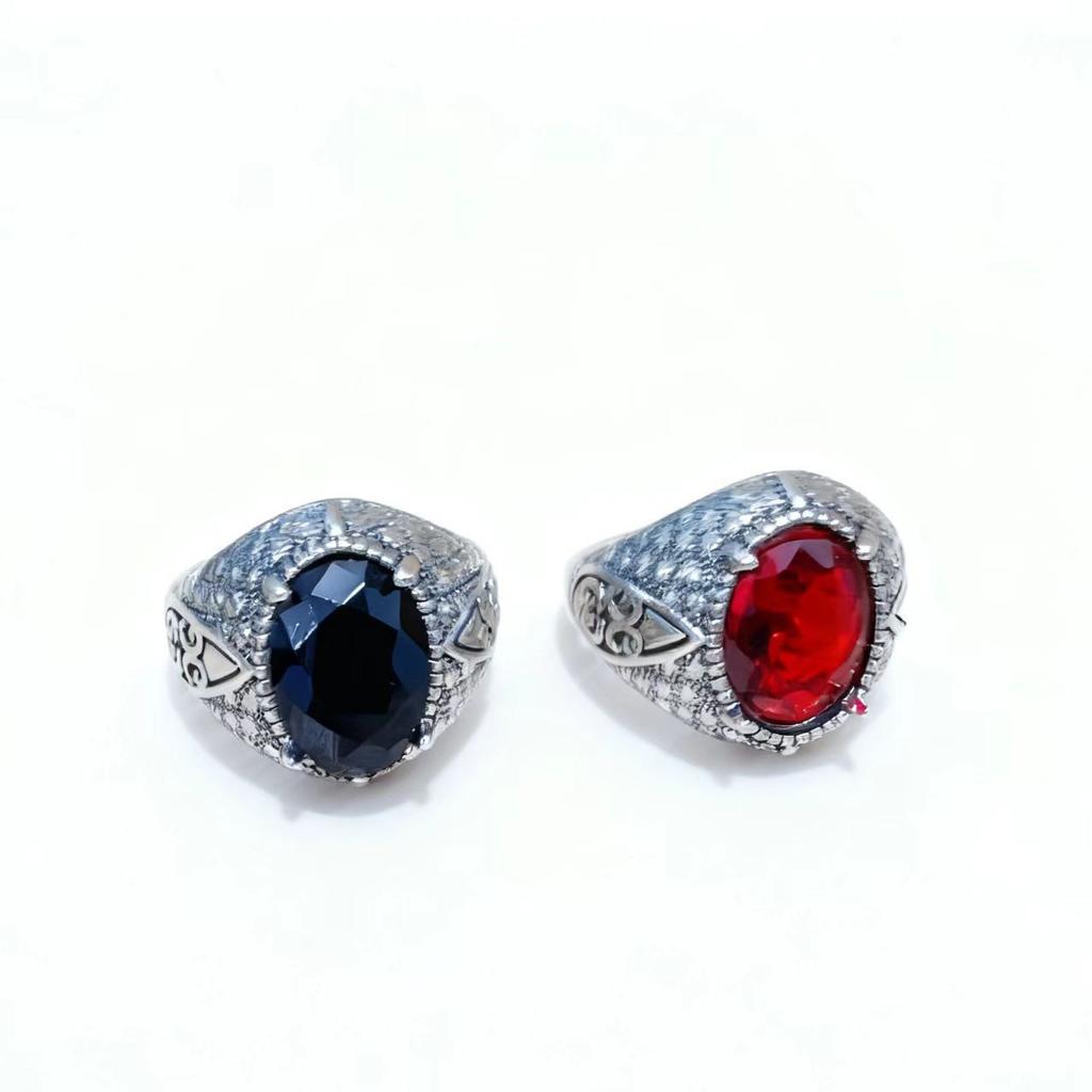 Factory Jewelry Hip Hop Exaggerated Rings Antique Distressed Fingers Men'S Personality Black Gemstone Rings