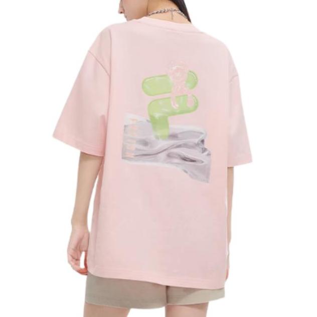 Fila Fusion Dopamine Colorful Round Neck Pullover Soft Comfortable Casual Breathable Short Sleeve T-Shirt Unisex T-Shirt Rainbow-Pink T11U423106FPK