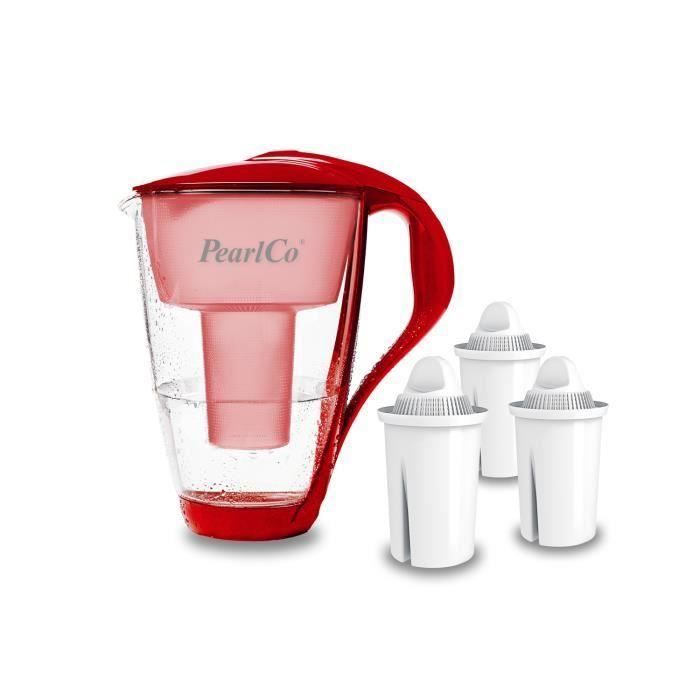 Skleněný vodní filtr PearlCo (rouge) se 3 klasickými filtračními vložkami (kompatibilní s Brita Classic)