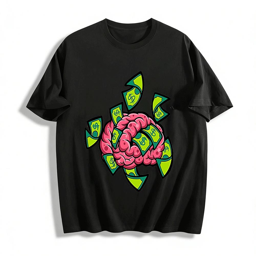 Money Mind Dollar Bill Brain Graphic Casual T-Shirt Pure cotton T-shirt XXS