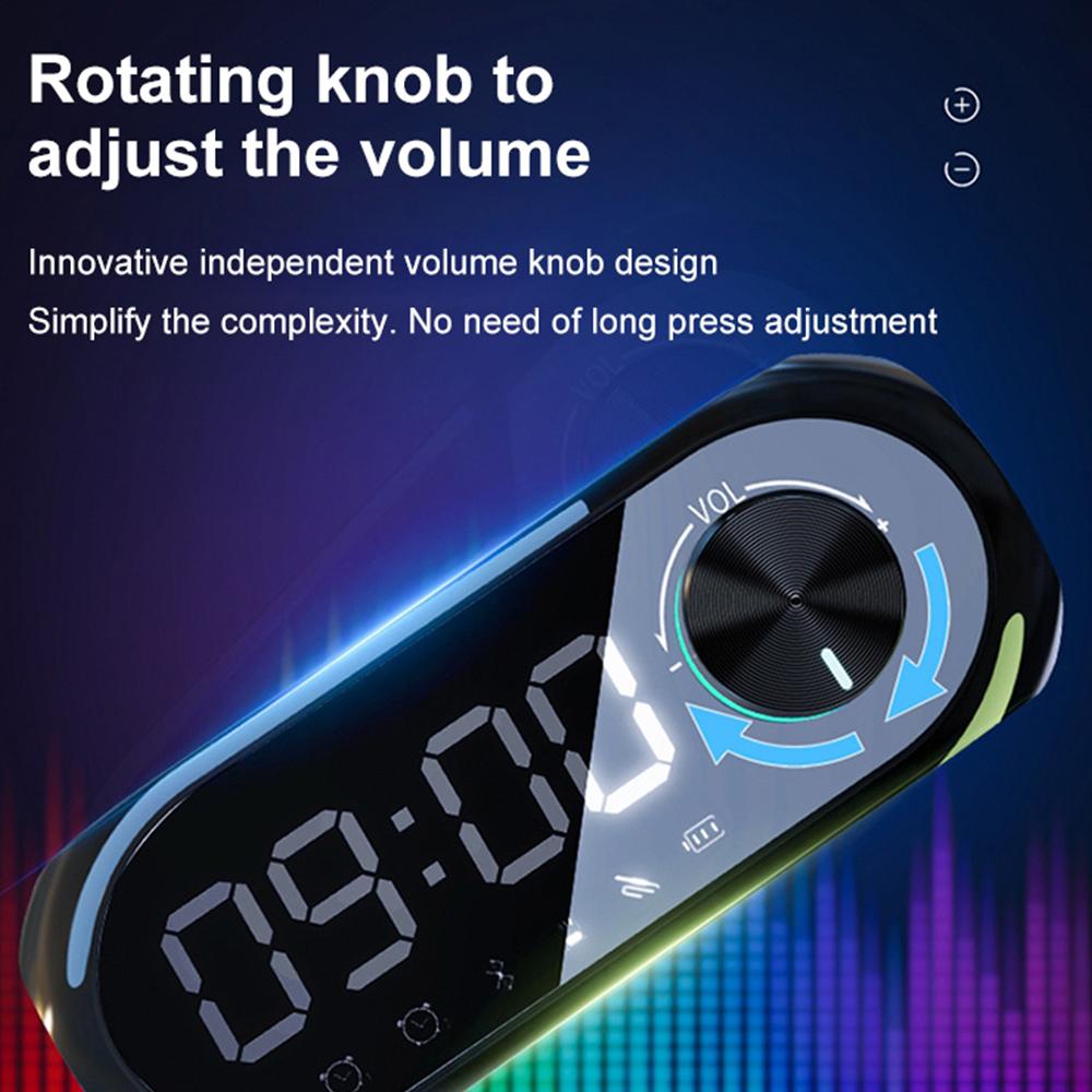 Portable Mini FM Radio Receiver Hifi Sound RGB Bluetooth Speaker with Clock Dual Alarm Clock Support Handsfree Calls