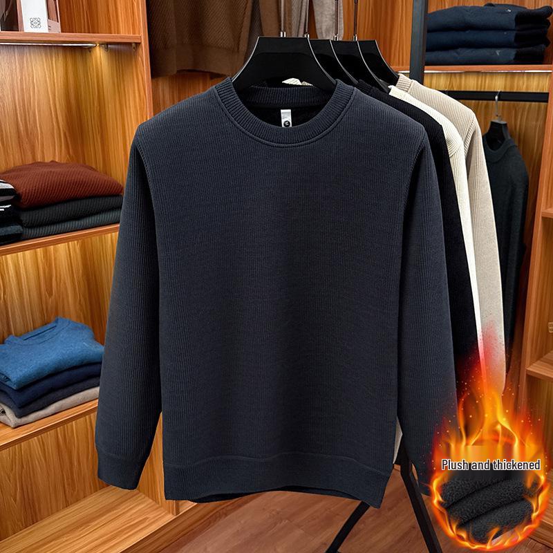 

Men s Winter Thick Velvet Hoodie - Round Neck Casual Base Layer Top L (suitable for 115-130 jin)