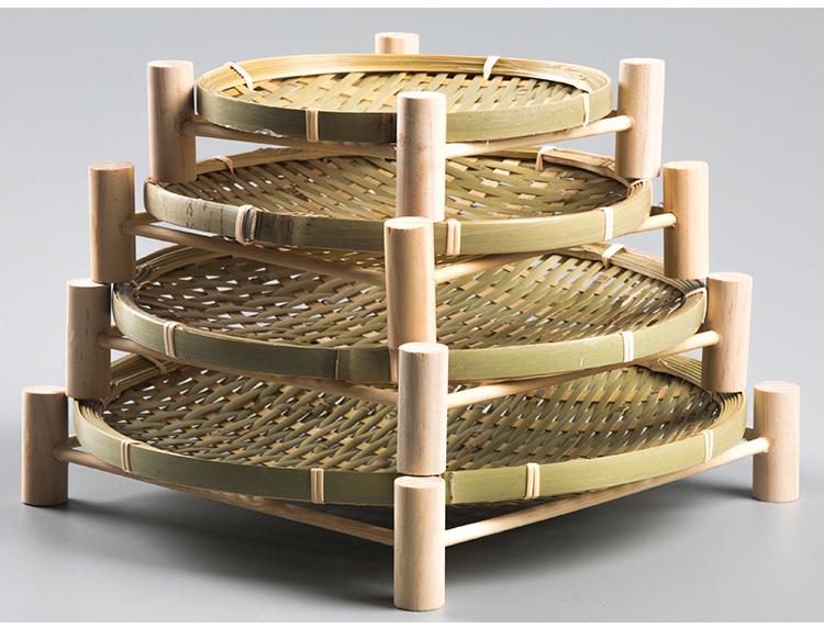Handmade Bamboo Woven Basket Set - Round Winnowing Basket and Snack Plate for Hotel or Restaurant Use