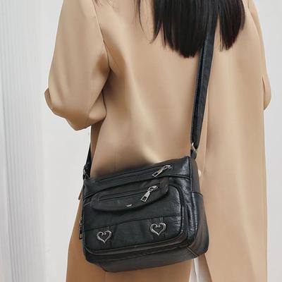 Vintage Multi-pocket Crossbody Shoulder Bag Soft Leather Women's Bag