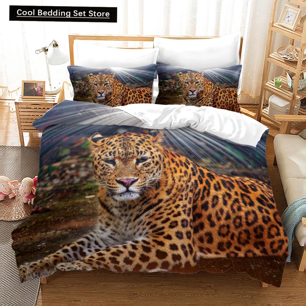Leopard Duvet Cover King Queen Size Brown Cheetah Bedding Set for Kids Teens Adults Wild Animal 2/3pcs Polyester Comforter Cover