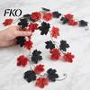 High-density Fabric Leaves Artificial Maple Leaf Garland, Autumn Faux Vine, Black & Red Fall Garland Hanging Vine for Fireplace Front Door