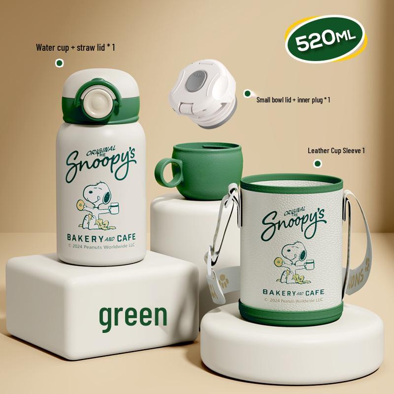 Snoopy Double-Lid Large Capacity Stainless Steel Insulated Water Cup for Students and Kids. 520ml