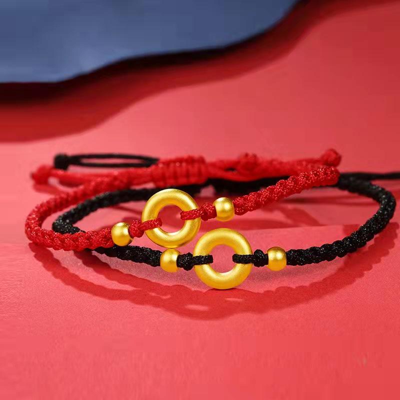 Gold-Plated Concentric Circle Dragon & Phoenix Couple Bracelet Necklace