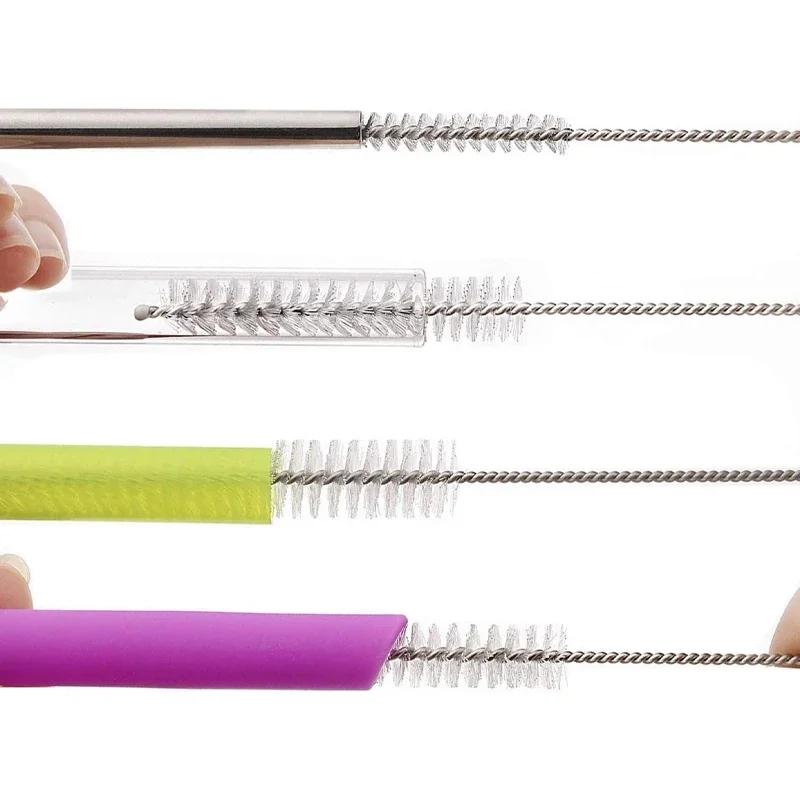 30Pcs Stainless Steel Cleaning Brush for Drinking Straws Silicone Metal Glass Straws Soft Hair Cleaner Brushes Household Tools