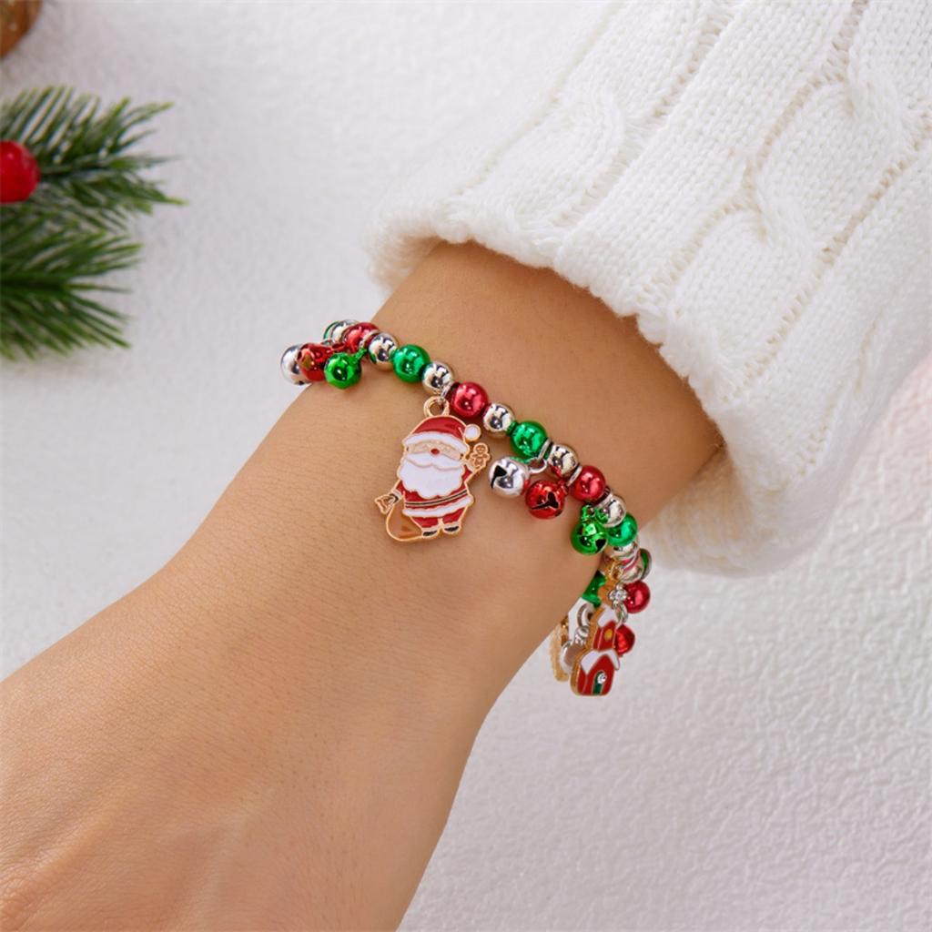 Christmas Tree Santa Claus Snowman Beaded Bracelets Trendy Snowflake Wreath Sock Red Green Bells Bangles For Women Men Jewelry