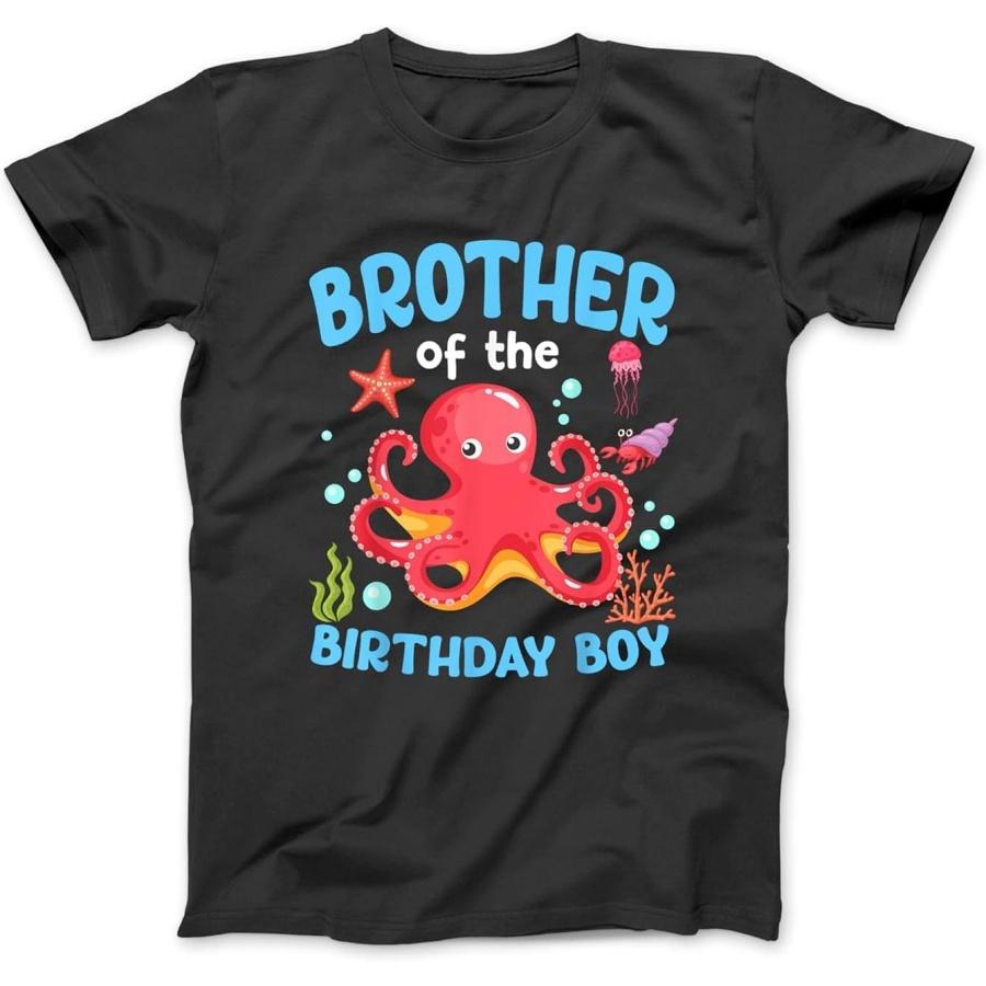 Brother of The Birthday Boy Sea Octopus Ocean Animals T-Shirt, Sweatshirt, Hoodie for Men Women Kids Made in Canada Black S