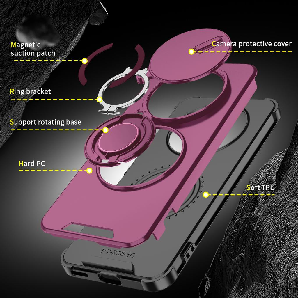 Magnetic Metal Ring Stand Armor Case For Honor X9d X70 Magic 8 Lite 5G Slide Push Window Lens Protection TPU Plastic Phone Cover