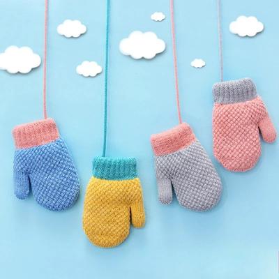 New Arrival Winter Baby Boys Girls Knitted Gloves Warm Full Finger Mittens Gloves with Rope For Children Toddler Kids 0-4Years