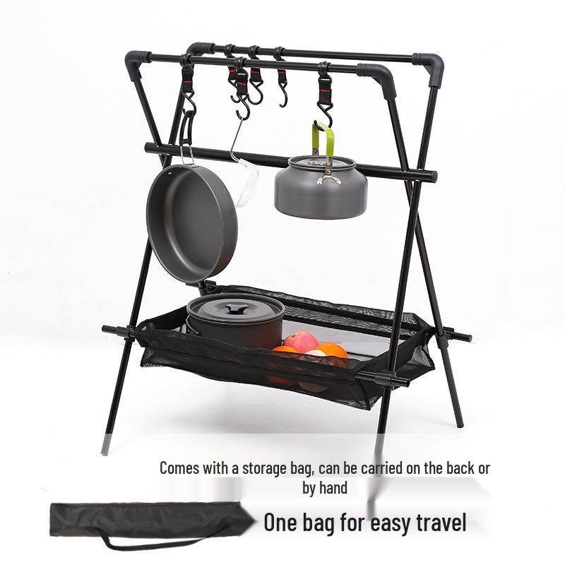 Portable Outdoor Tripod Rack for Camping: Folding Storage, Hanger, and Lamp Pole