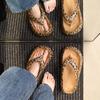 Leopard print flip-flops wear new fashionable seaside beach non-slip thick bottom pinch feet cool slippers tide